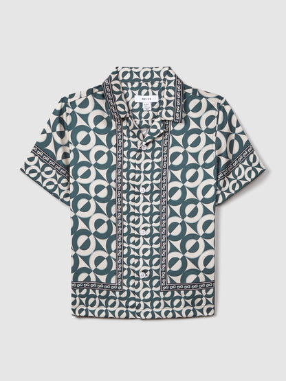 Dsiney Kidz - Reiss Hunting Green Prentice 9-13 yrs Printed Cuban Collar Shirt image 2