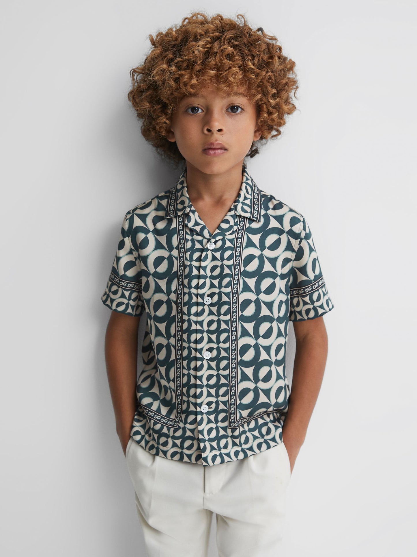 Dsiney Kidz - Reiss Hunting Green Prentice 9-13 yrs Printed Cuban Collar Shirt image 3