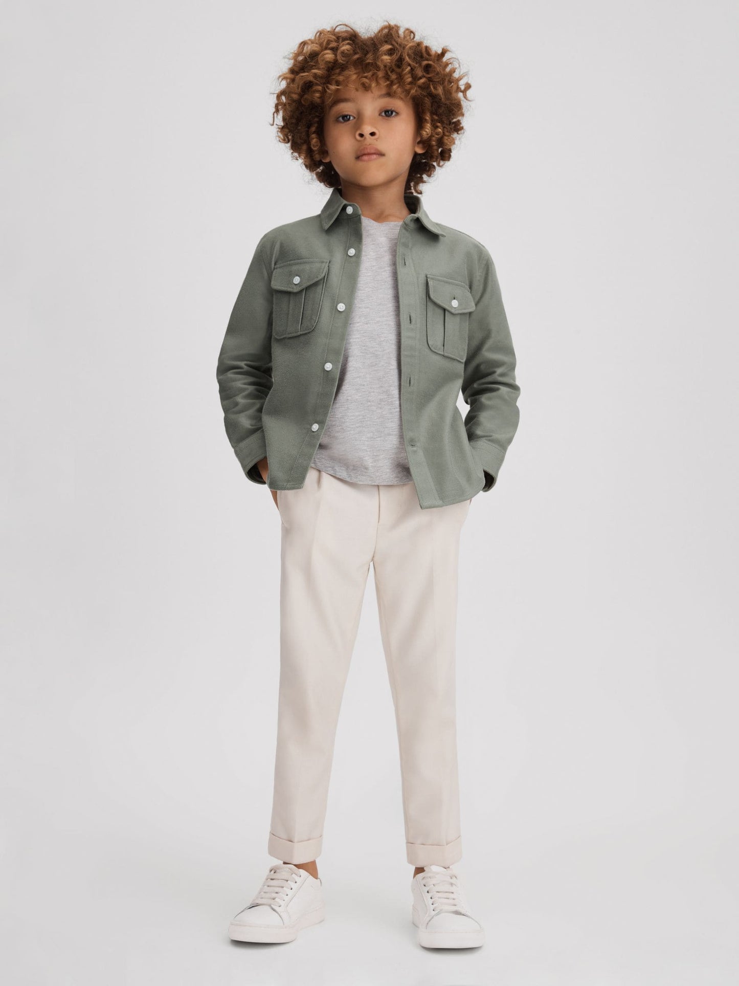 Dsiney Kidz - Reiss Pistachio Thomas 3-9 yrs Brushed Cotton Patch Pocket Overshirt image 1
