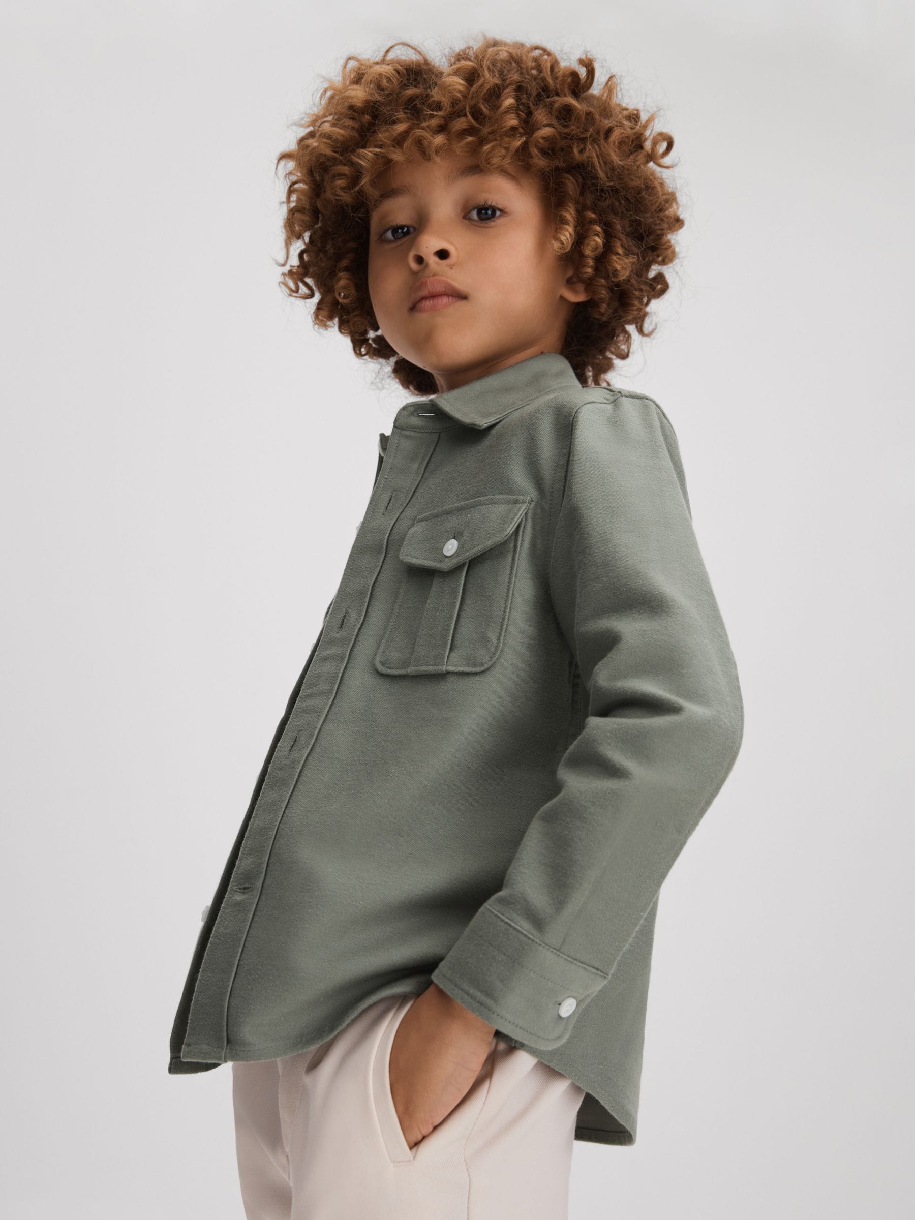 Dsiney Kidz - Reiss Pistachio Thomas 3-9 yrs Brushed Cotton Patch Pocket Overshirt image 3