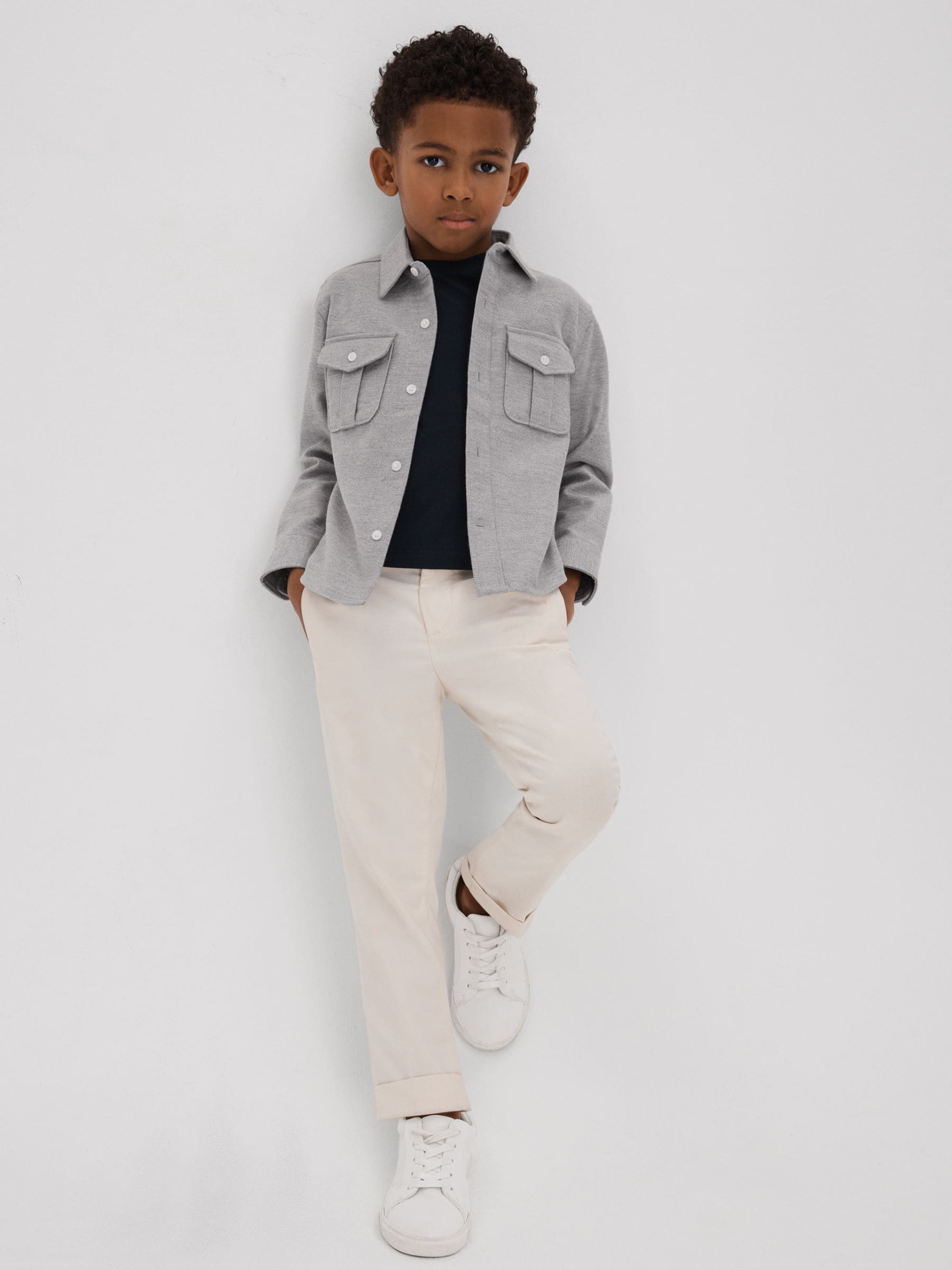 Dsiney Kidz - Reiss Soft Grey Thomas 3-9 yrs Brushed Cotton Patch Pocket Overshirt image 1