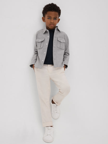 Dsiney Kidz - Reiss Soft Grey Thomas 3-9 yrs Brushed Cotton Patch Pocket Overshirt image 1