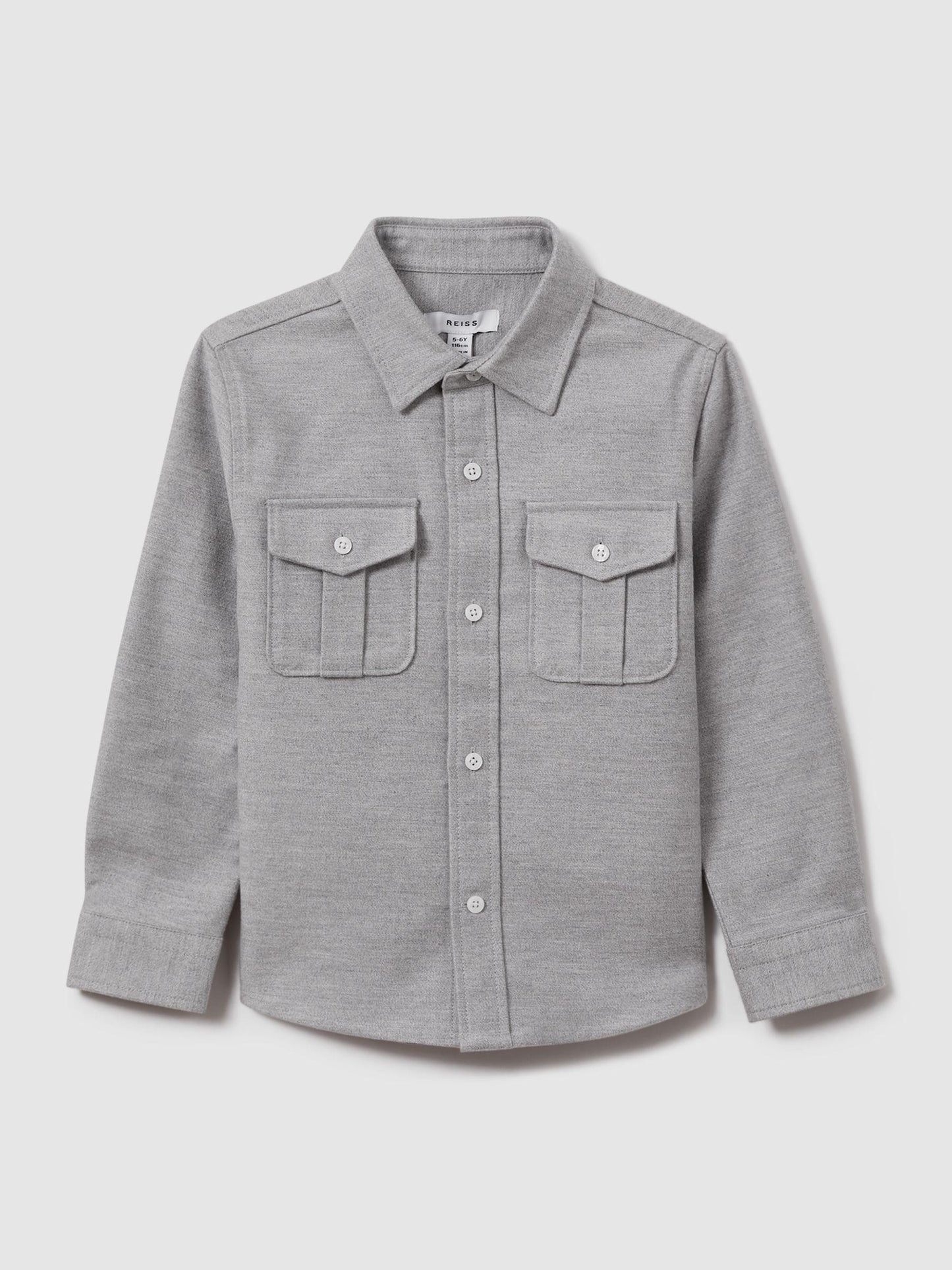 Dsiney Kidz - Reiss Soft Grey Thomas 3-9 yrs Brushed Cotton Patch Pocket Overshirt image 2