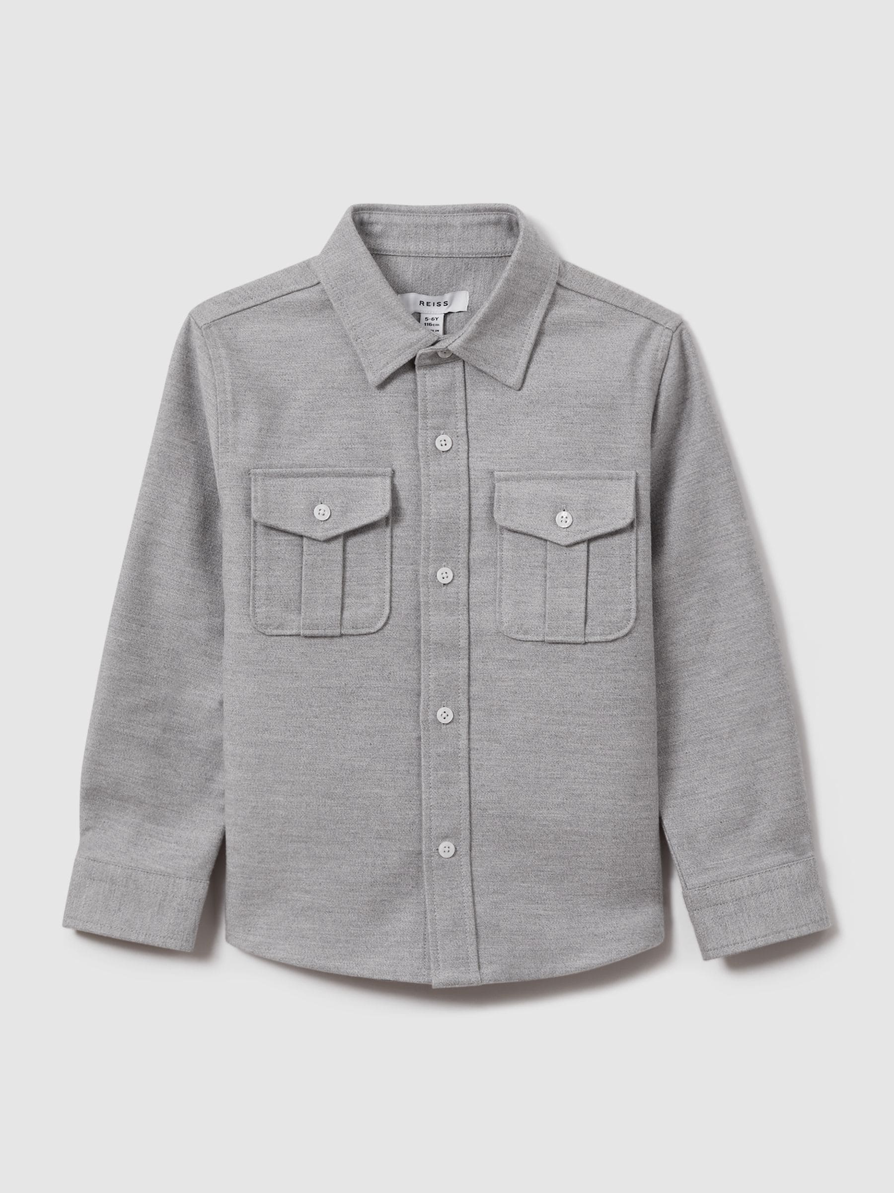 Dsiney Kidz - Reiss Soft Grey Thomas 3-9 yrs Brushed Cotton Patch Pocket Overshirt image 2