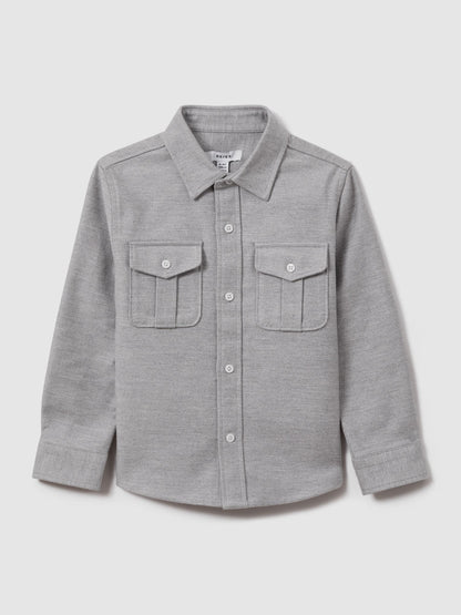 Dsiney Kidz - Reiss Soft Grey Thomas 3-9 yrs Brushed Cotton Patch Pocket Overshirt image 2