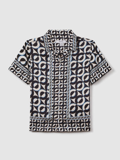 Dsiney Kidz - Reiss Lapis Blue Prentice 9-13 yrs Printed Cuban Collar Shirt image 2