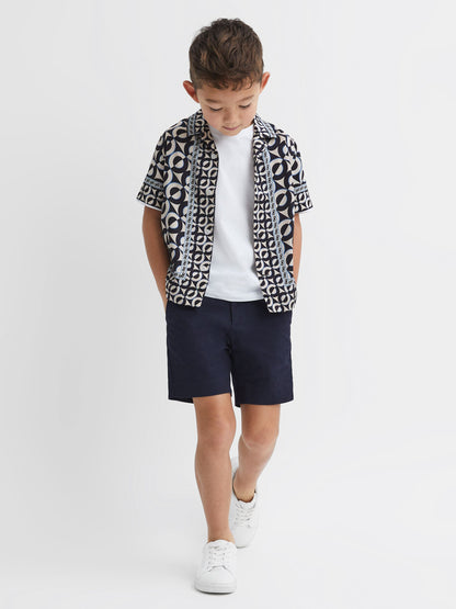 Dsiney Kidz - Reiss Lapis Blue Prentice 9-13 yrs Printed Cuban Collar Shirt image 3