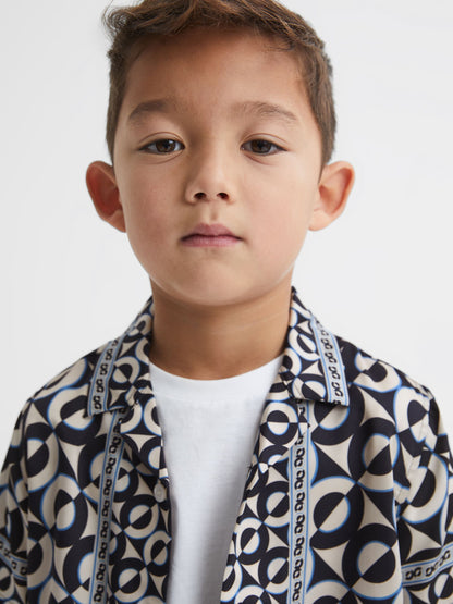 Dsiney Kidz - Reiss Lapis Blue Prentice 9-13 yrs Printed Cuban Collar Shirt image 4