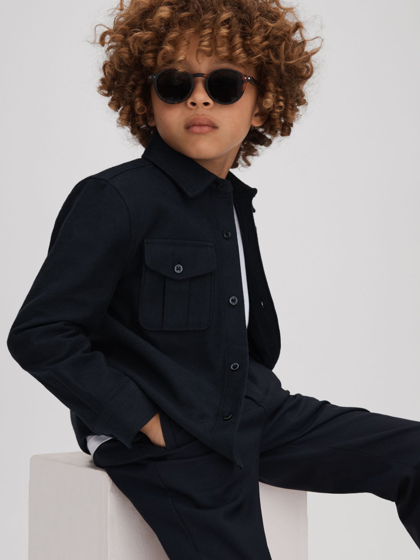 Dsiney Kidz - Reiss Navy Thomas 3-9 yrs Brushed Cotton Patch Pocket Overshirt image 3