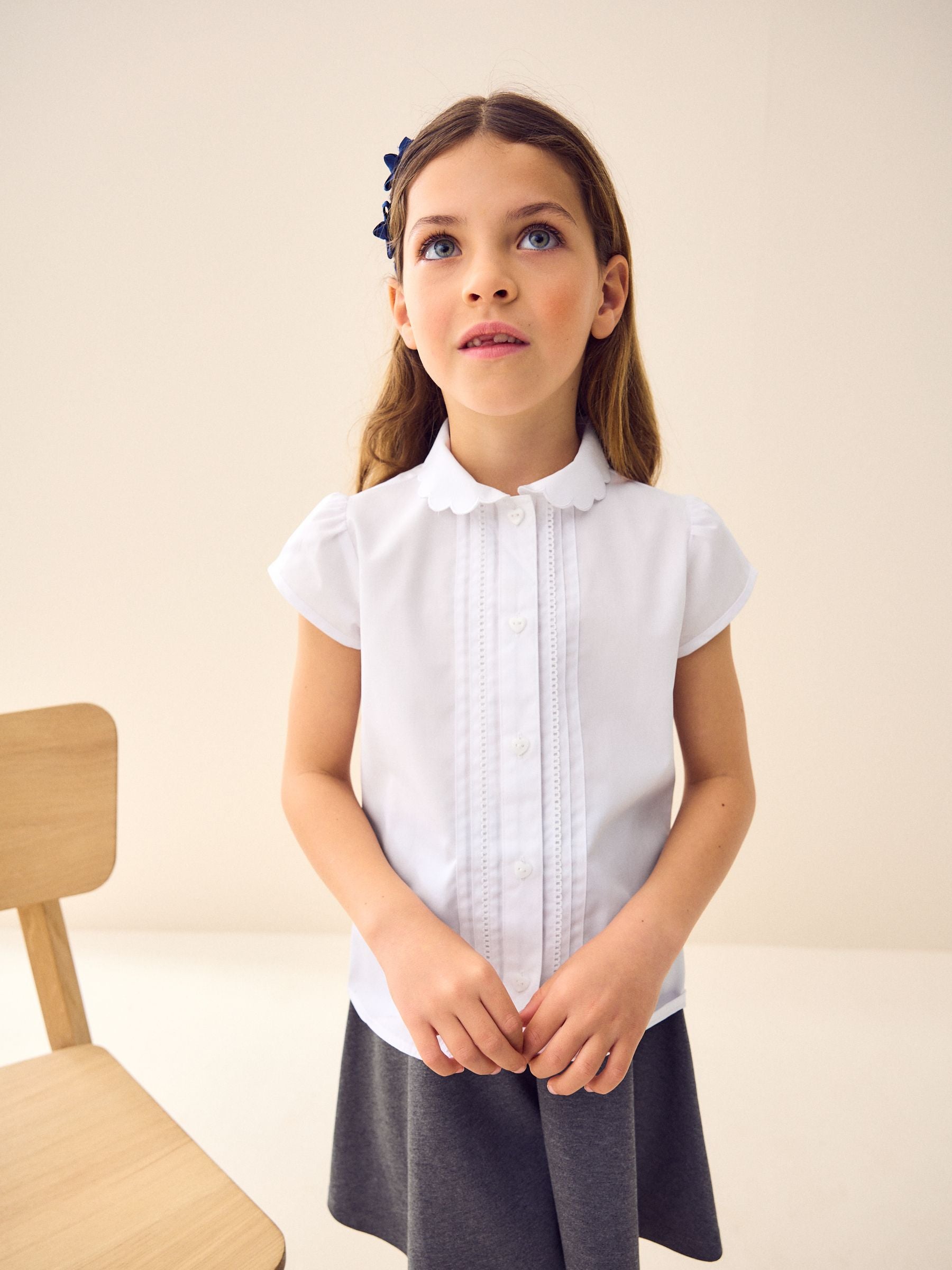 Dsiney Kidz - White Girls Cotton Rich Scalloped Collar School Shirt (3-14yrs) image 1