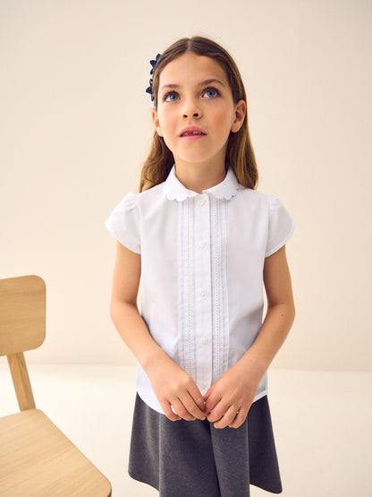 Dsiney Kidz - White Girls Cotton Rich Scalloped Collar School Shirt (3-14yrs) image 1