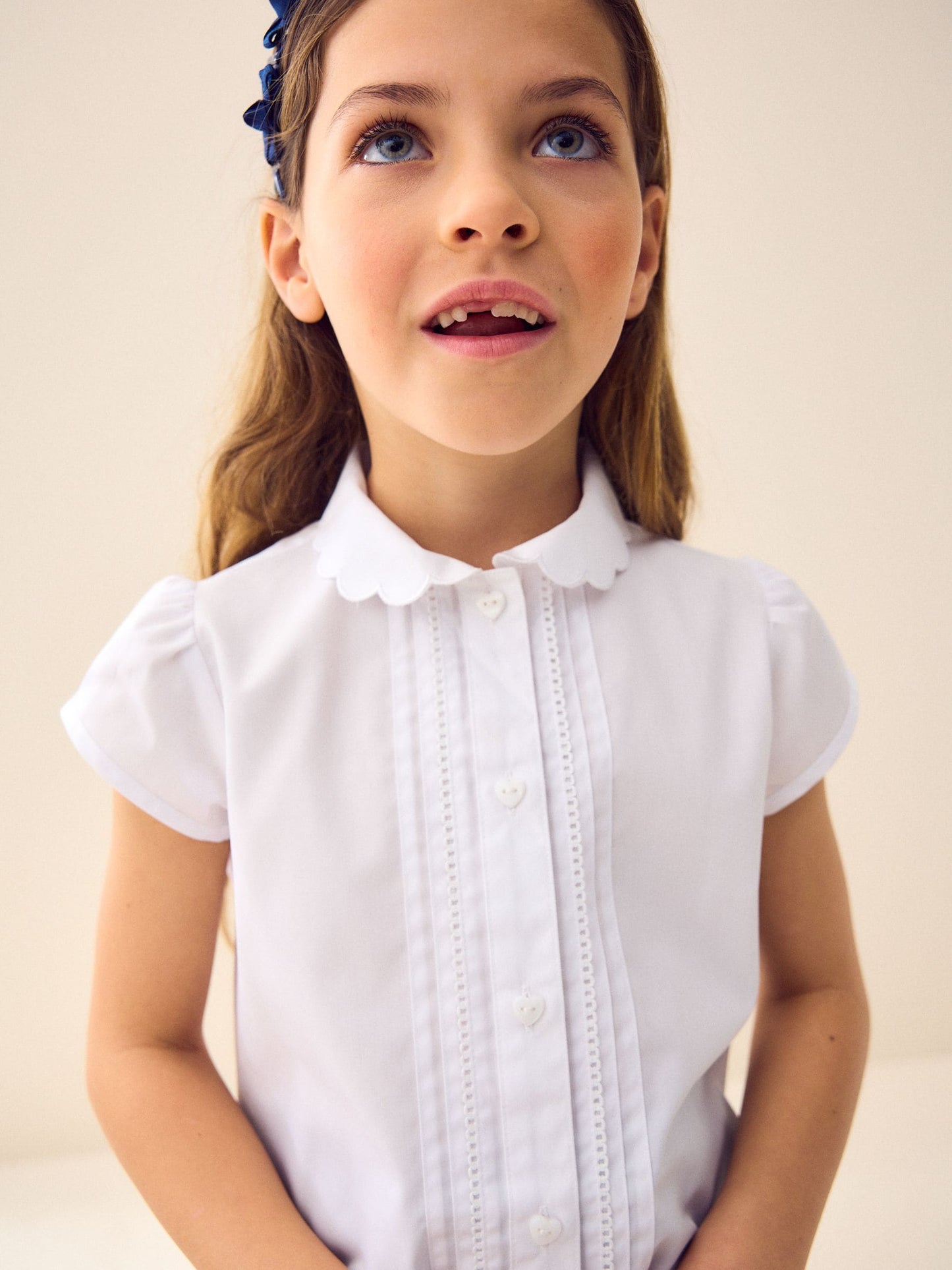 Dsiney Kidz - White Girls Cotton Rich Scalloped Collar School Shirt (3-14yrs) image 3
