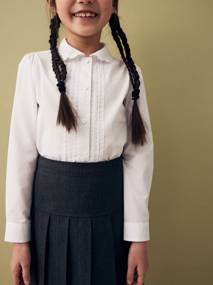Dsiney Kidz - White Girls Long Sleeve Scalloped Lace Trim School Blouse (3-14yrs) image 6
