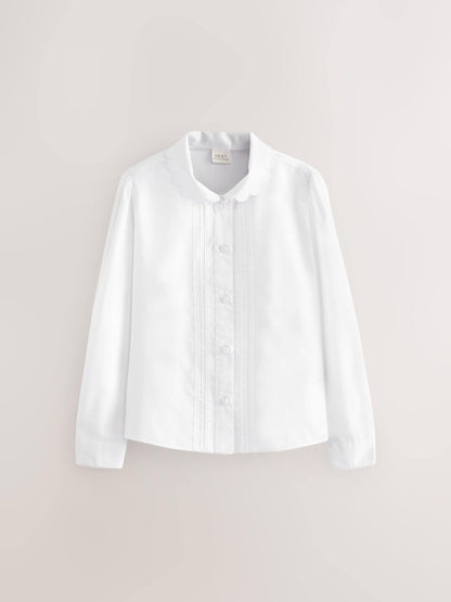 Dsiney Kidz - White Girls Long Sleeve Scalloped Lace Trim School Blouse (3-14yrs) image 8