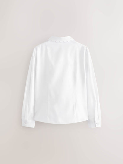 Dsiney Kidz - White Girls Long Sleeve Scalloped Lace Trim School Blouse (3-14yrs) image 9