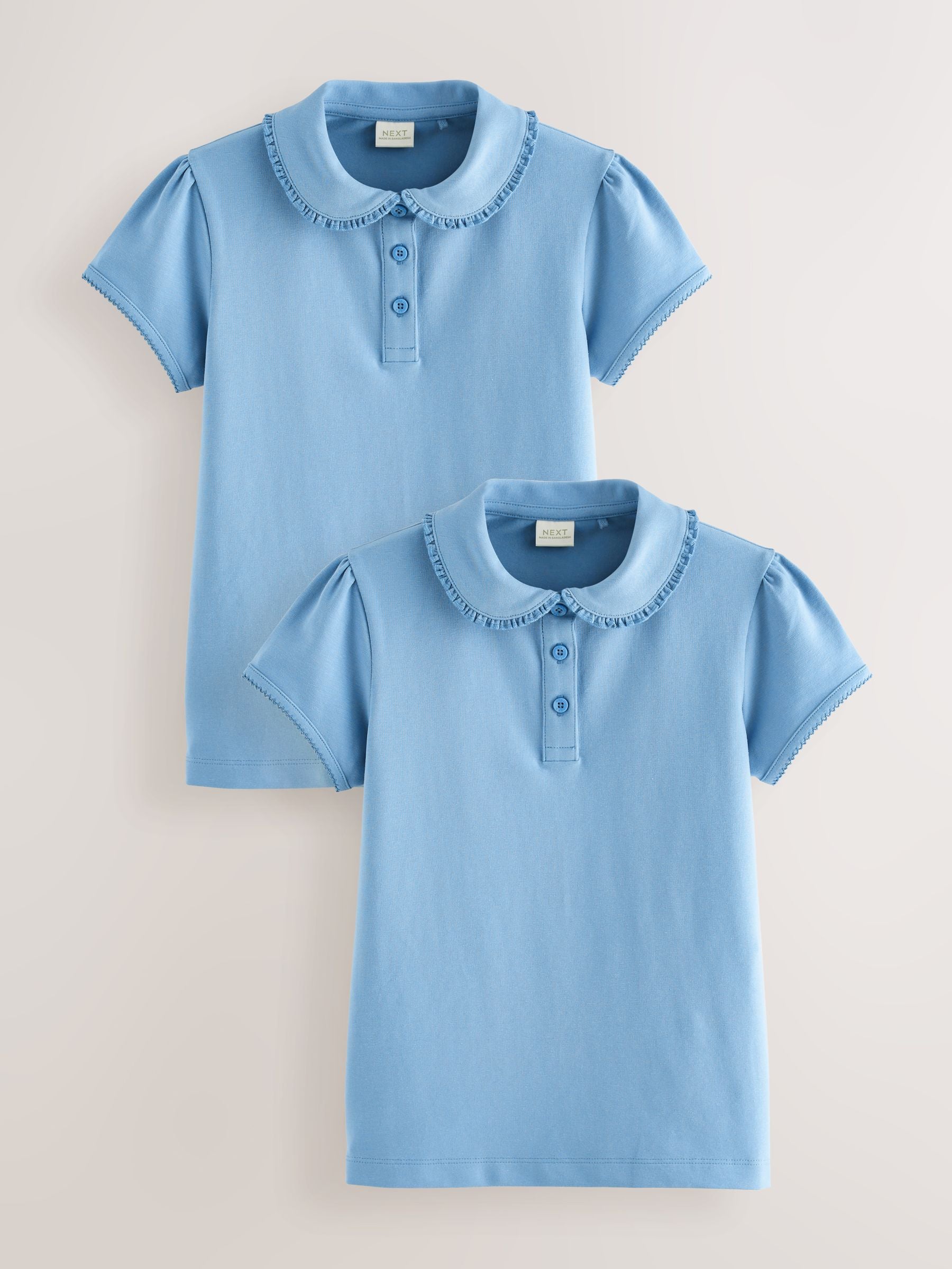 Dsiney Kidz - Blue Girls Cotton Stretch Frill Collar School Polo Tops 2 Pack (3-16yrs) image 1