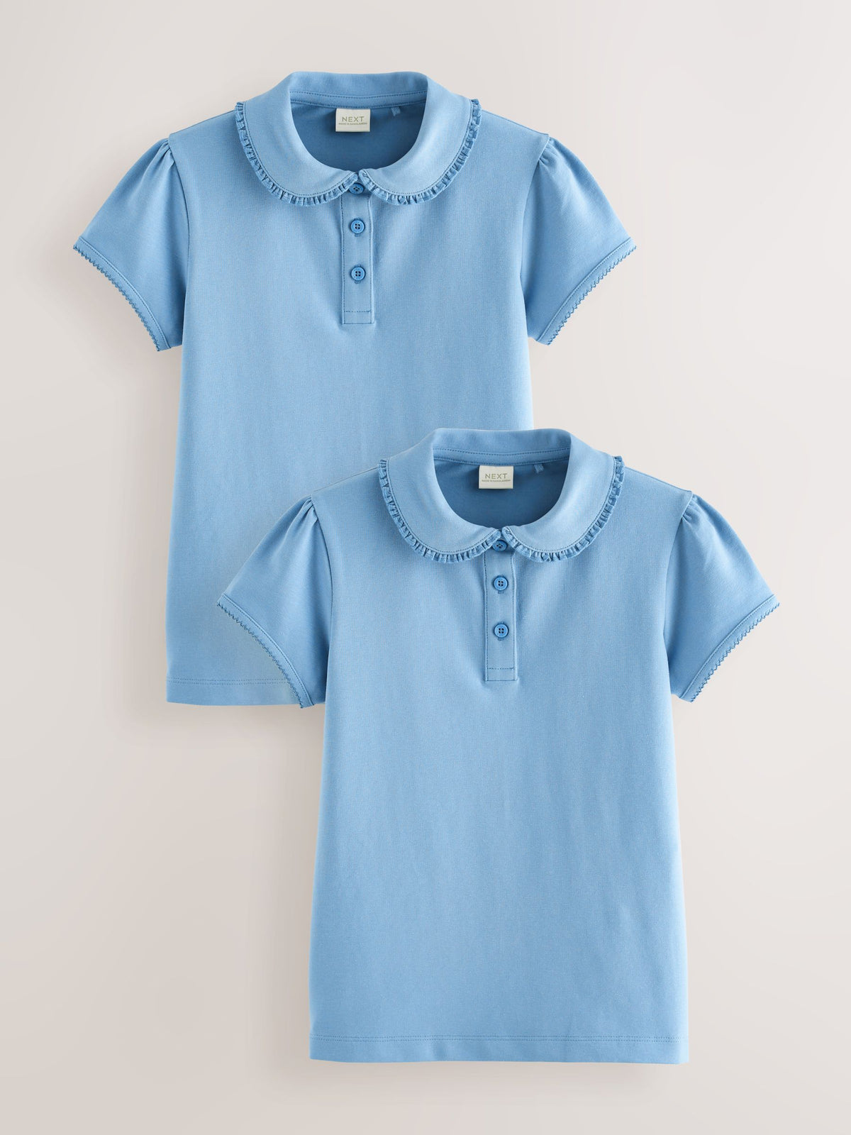Dsiney Kidz - Blue Girls Cotton Stretch Frill Collar School Polo Tops 2 Pack (3-16yrs) image 1