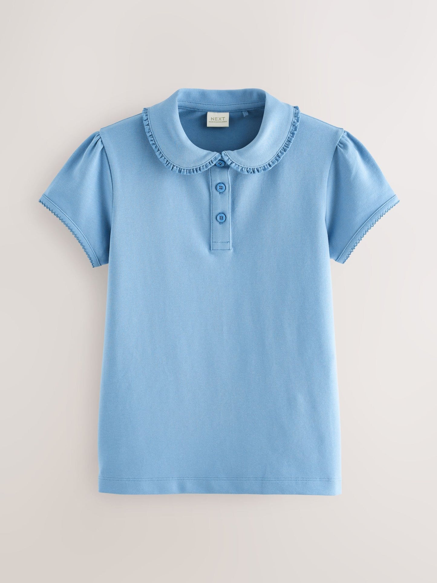 Dsiney Kidz - Blue Girls Cotton Stretch Frill Collar School Polo Tops 2 Pack (3-16yrs) image 2