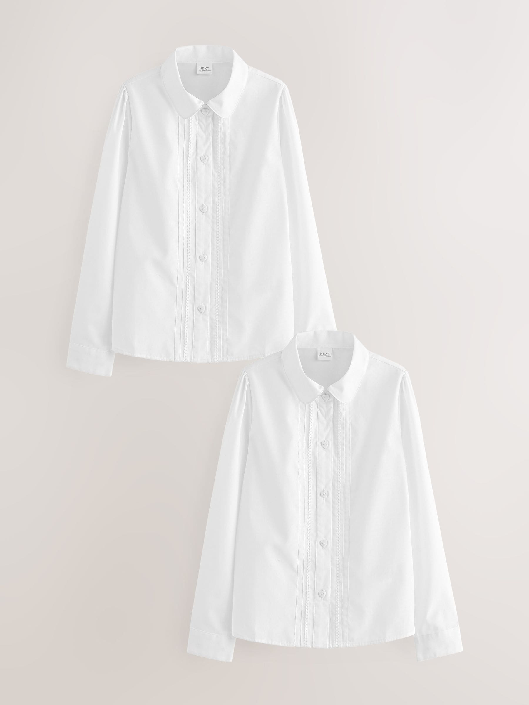 Dsiney Kidz - White Girls Long Sleeve Lace Trim School Blouses 2 Pack (3-14yrs) image 1