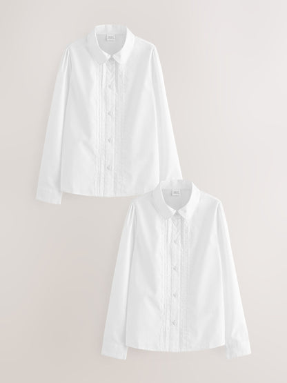 Dsiney Kidz - White Girls Long Sleeve Lace Trim School Blouses 2 Pack (3-14yrs) image 1