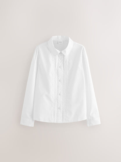 Dsiney Kidz - White Girls Long Sleeve Lace Trim School Blouses 2 Pack (3-14yrs) image 2