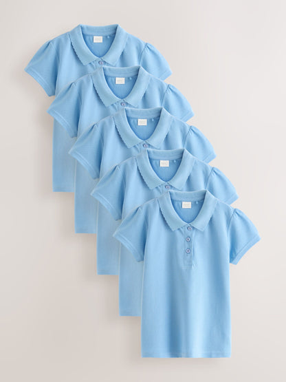 Dsiney Kidz - Blue Regular Fit Girls 5 Pack 100% Cotton Short Sleeve Polo Shirts (3-16yrs) image 1