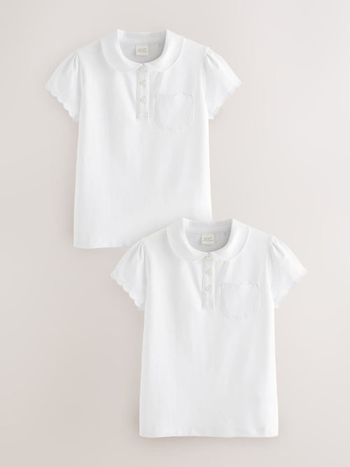 Dsiney Kidz - White Girls Cotton Rich Scallop Collar School Polo Tops 2 Pack (3-16yrs) image 1