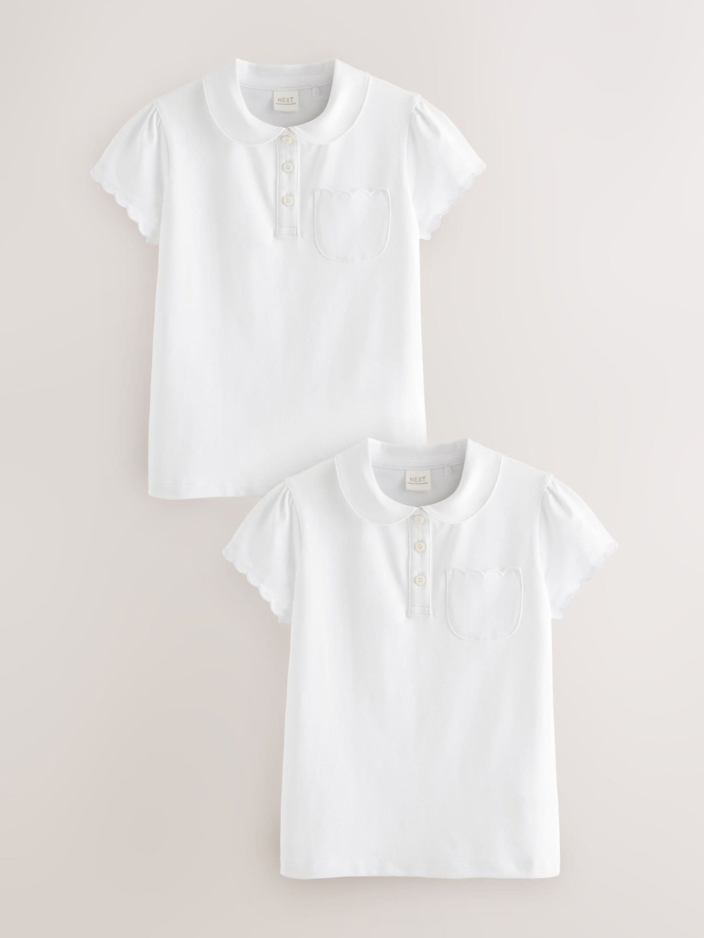 Dsiney Kidz - White Girls Cotton Rich Scallop Collar School Polo Tops 2 Pack (3-16yrs) image 1