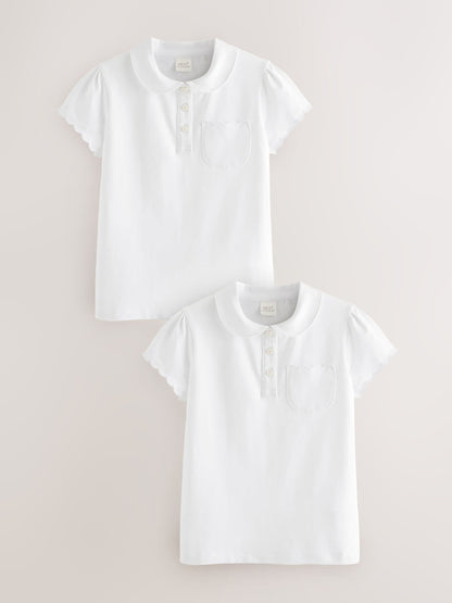 Dsiney Kidz - White Girls Cotton Rich Scallop Collar School Polo Tops 2 Pack (3-16yrs) image 1