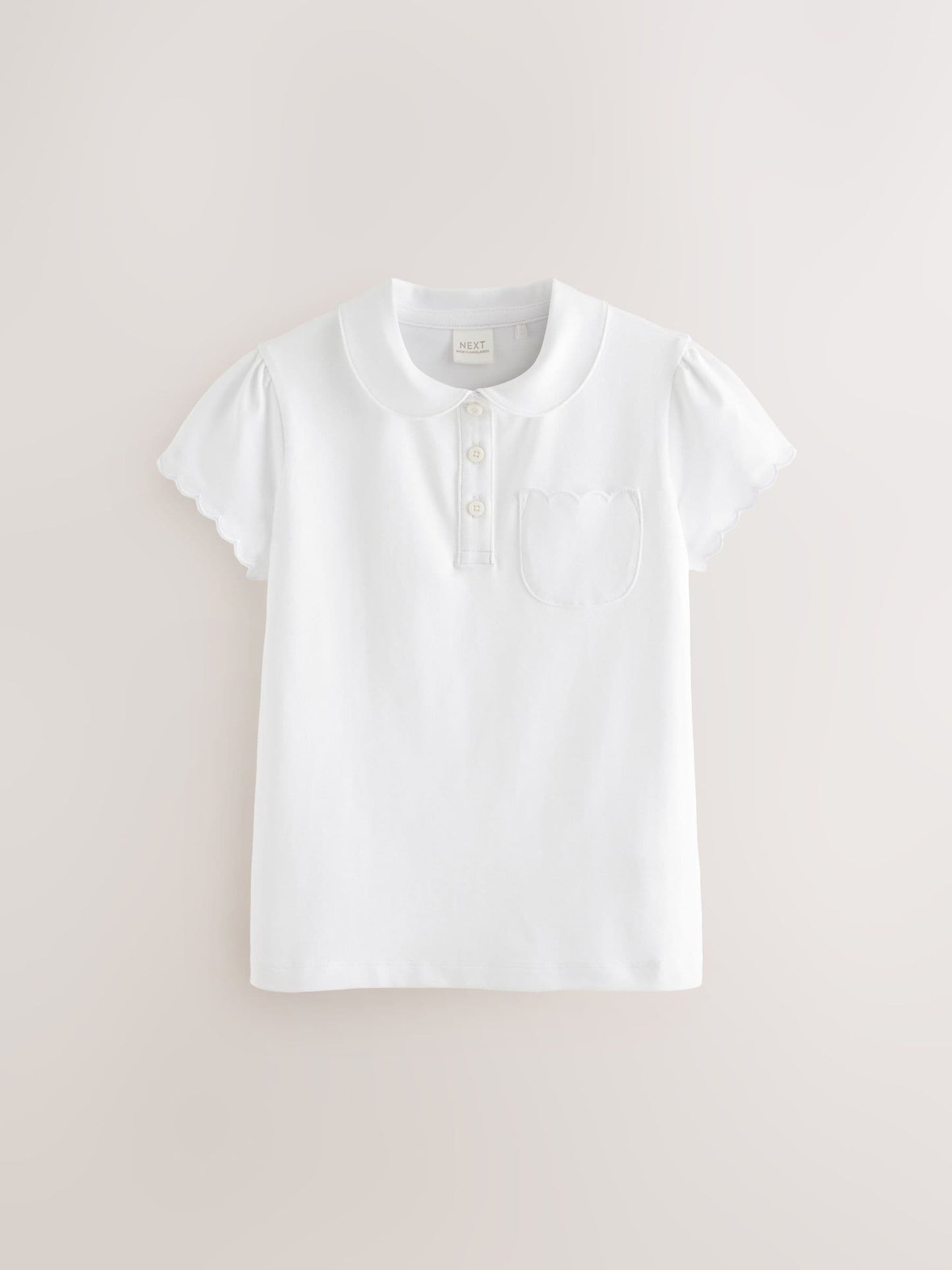 Dsiney Kidz - White Girls Cotton Rich Scallop Collar School Polo Tops 2 Pack (3-16yrs) image 2
