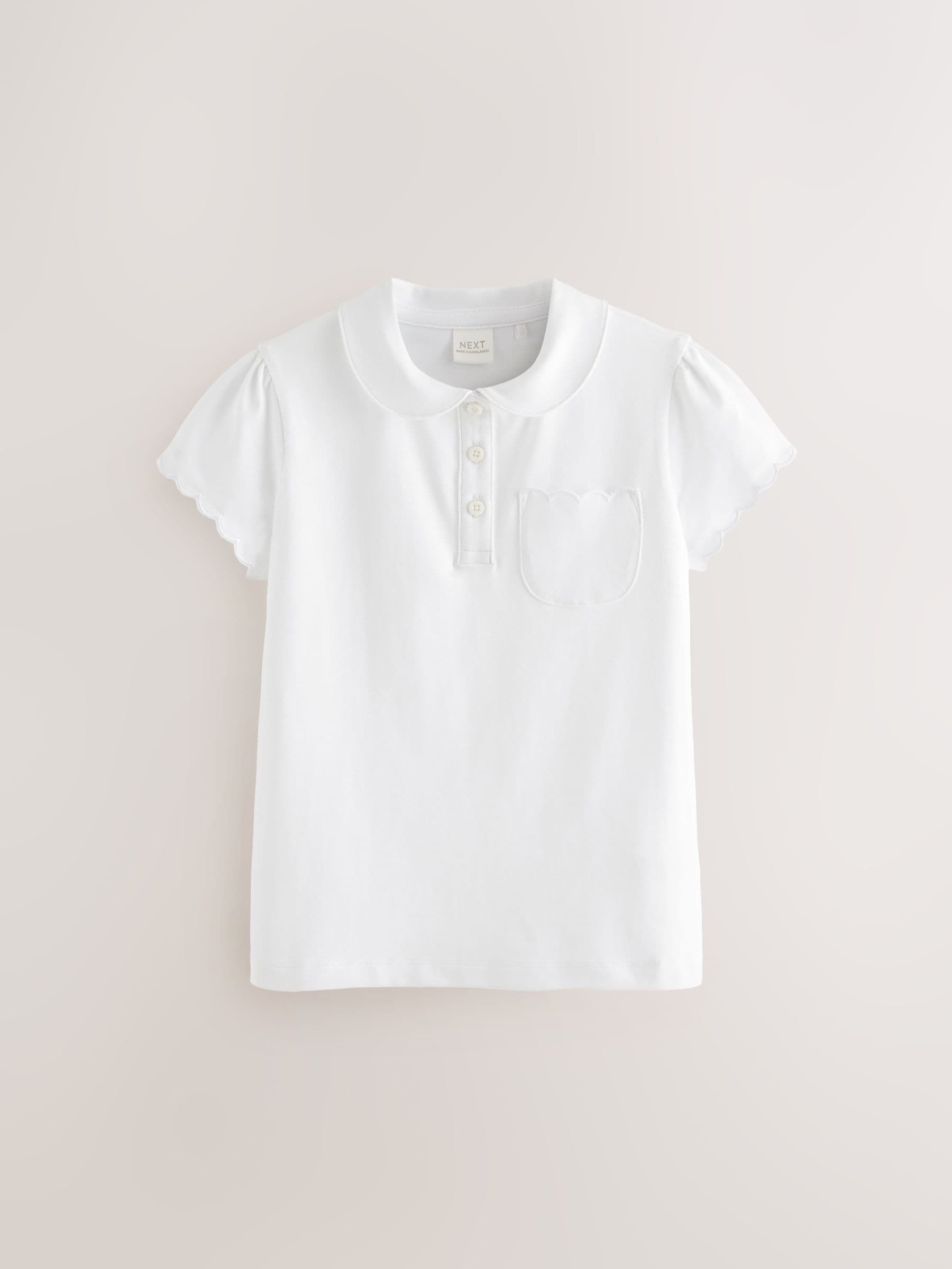 Dsiney Kidz - White Girls Cotton Rich Scallop Collar School Polo Tops 2 Pack (3-16yrs) image 2