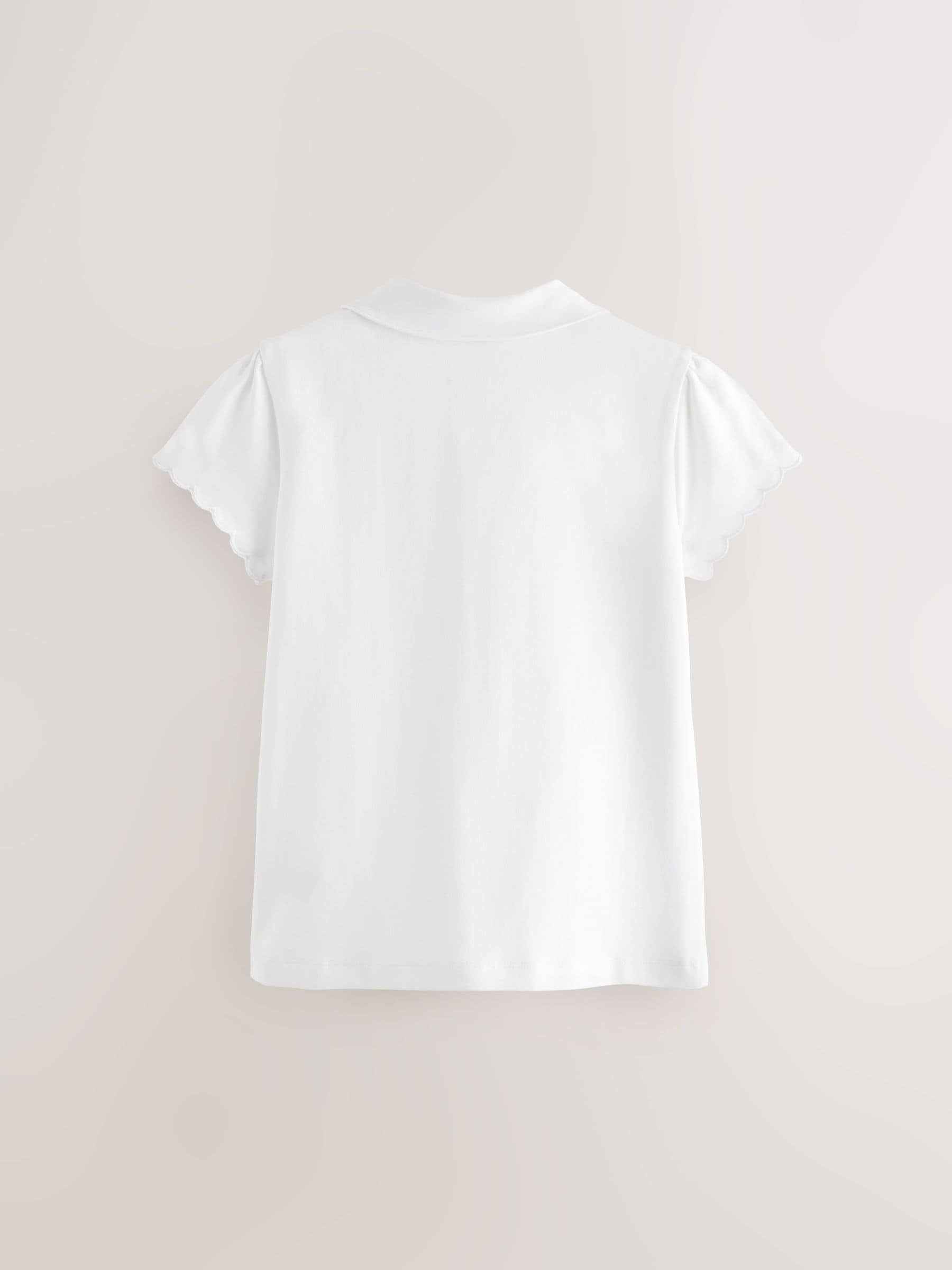 Dsiney Kidz - White Girls Cotton Rich Scallop Collar School Polo Tops 2 Pack (3-16yrs) image 3