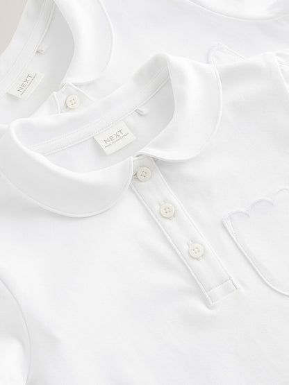Dsiney Kidz - White Girls Cotton Rich Scallop Collar School Polo Tops 2 Pack (3-16yrs) image 5
