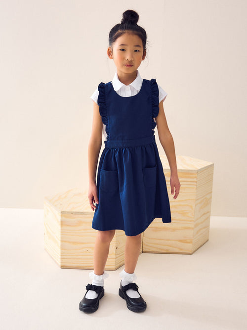 Bright Blue Ruffle Detail Pinafore School Dress (3-14yrs) image 1