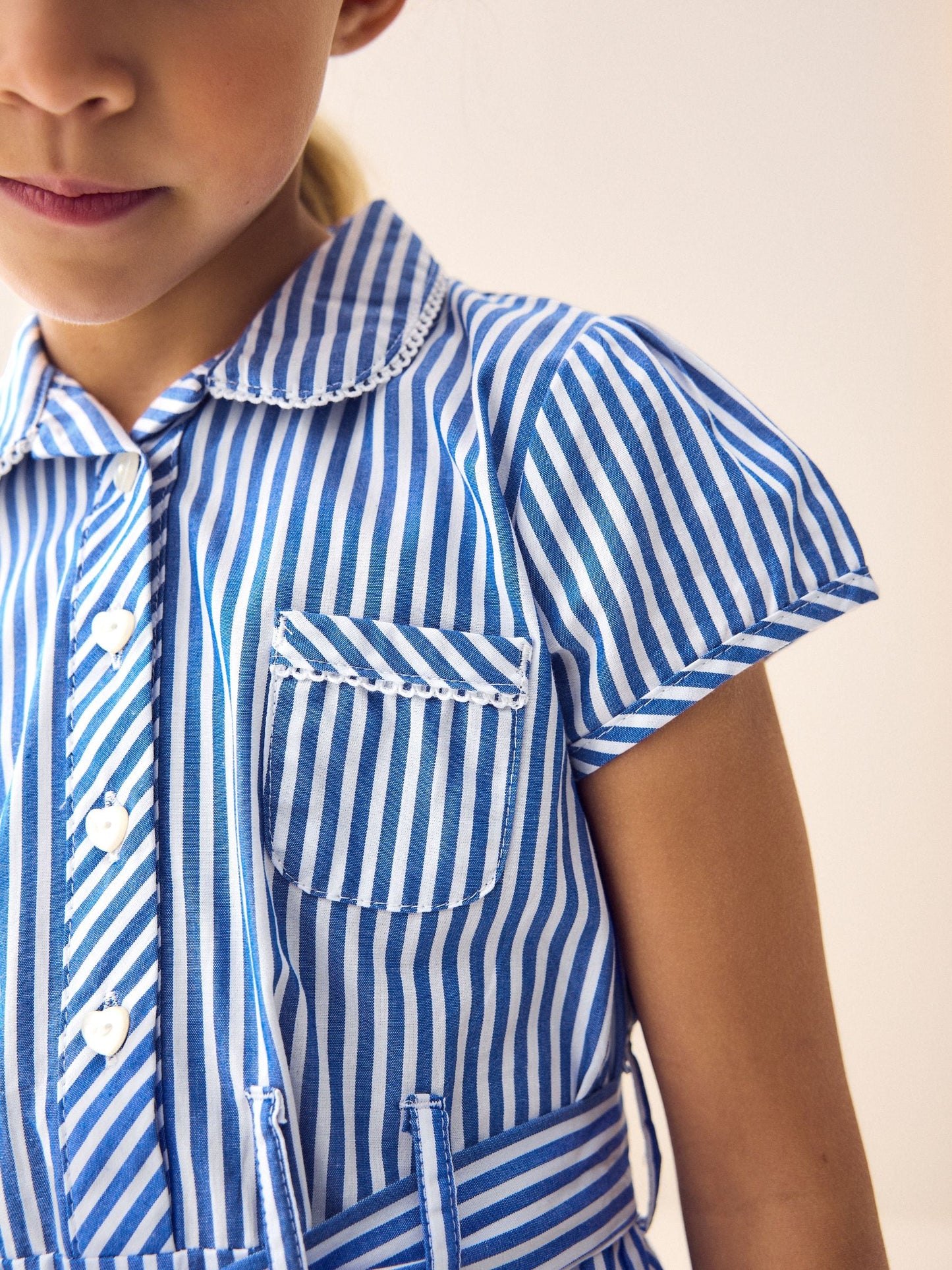 Blue Stripe Cotton Rich Belted School Dress with Scrunchie (3-14yrs) image 5