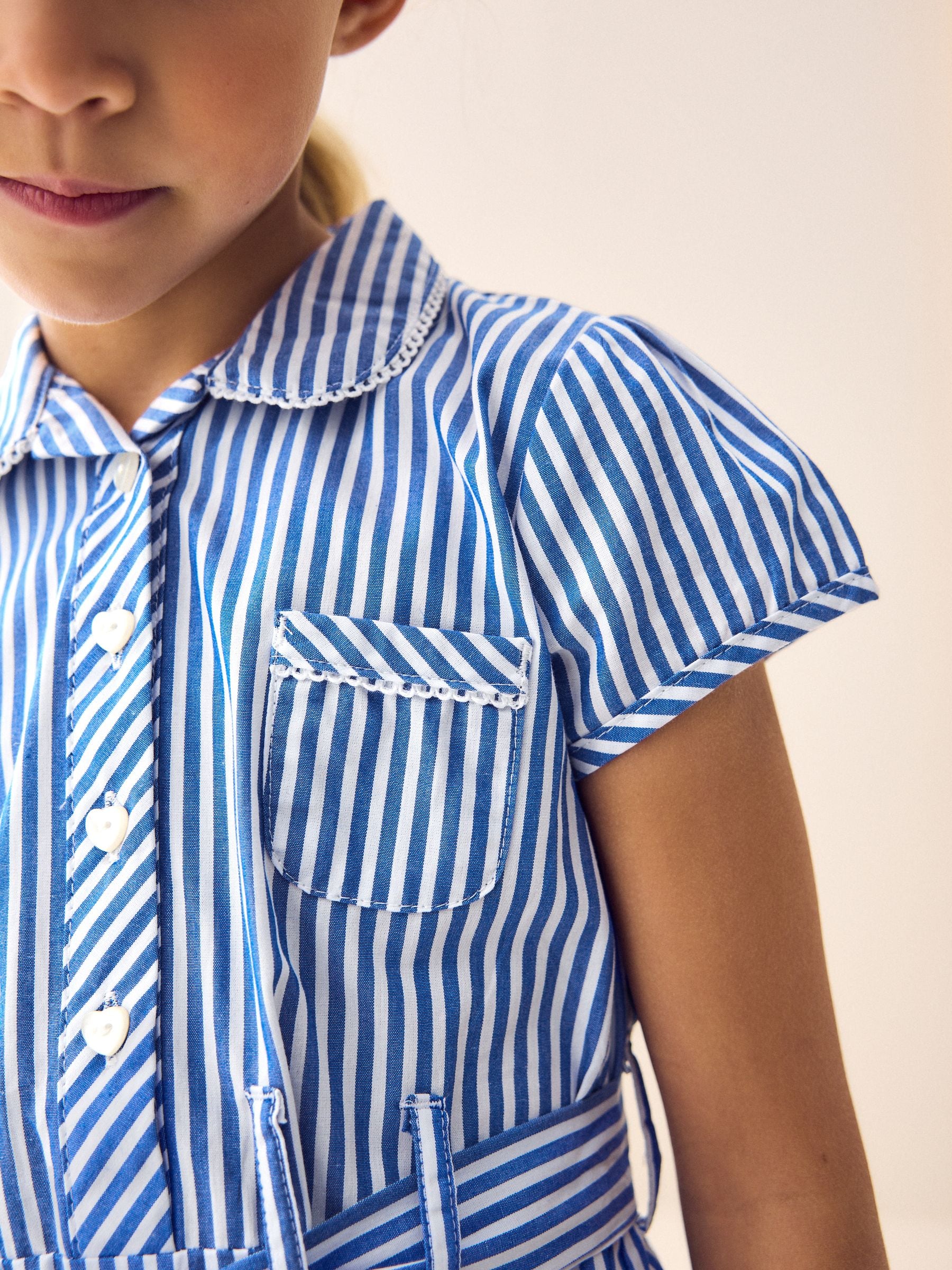 Blue Stripe Cotton Rich Belted School Dress with Scrunchie (3-14yrs) image 5