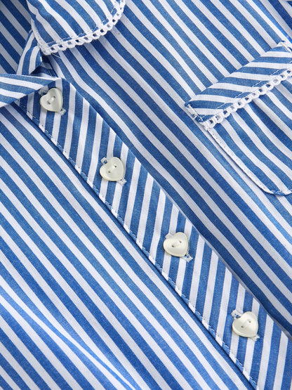 Blue Stripe Cotton Rich Belted School Dress with Scrunchie (3-14yrs) image 9