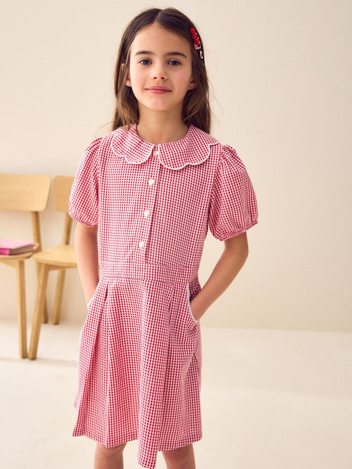 Dsiney Kidz - Red Cotton Rich Scalloped Collar Gingham School Dress (3-14yrs) image 1