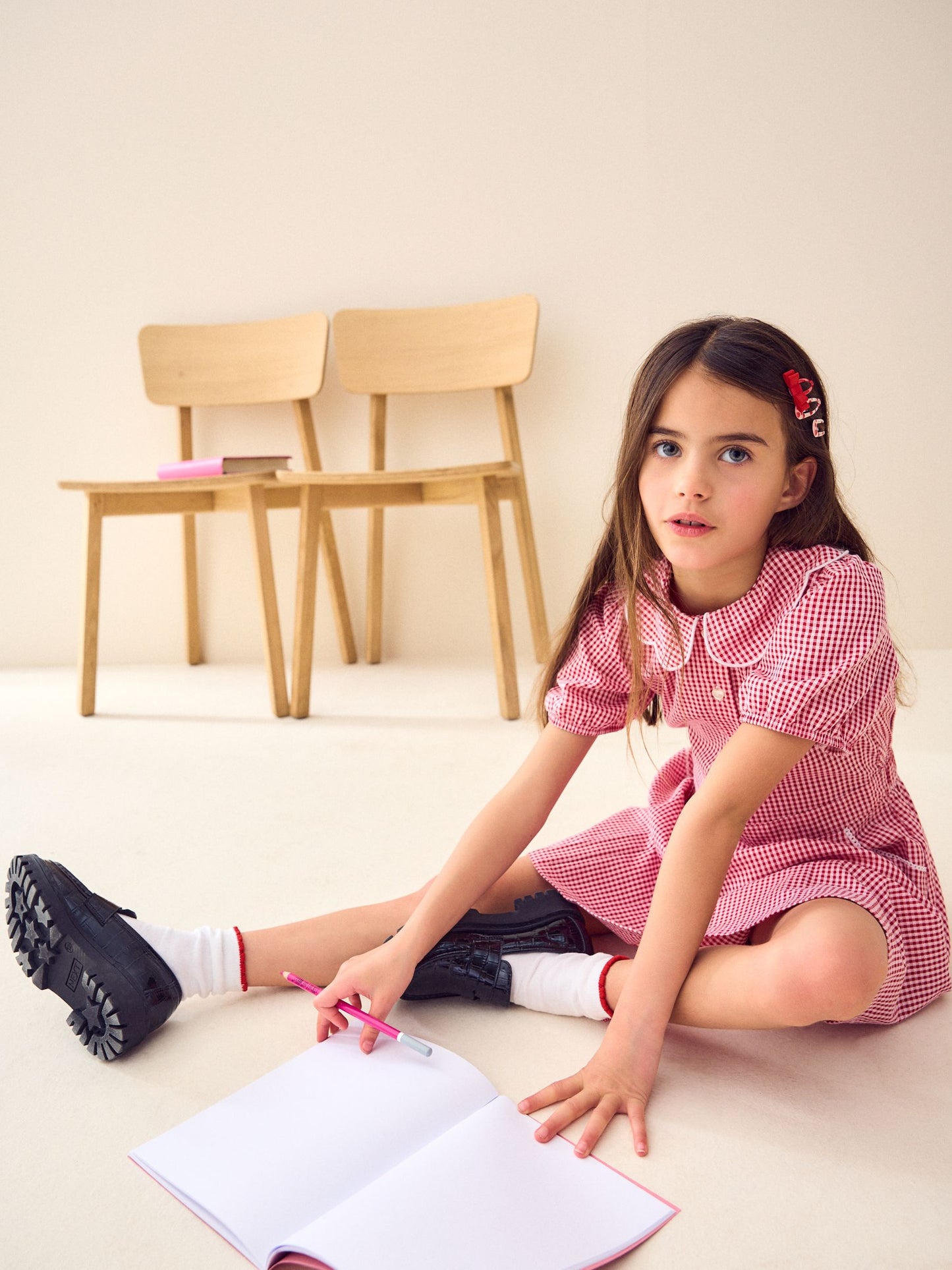 Red Cotton Rich Scalloped Collar Gingham School Dress (3-14yrs) image 3