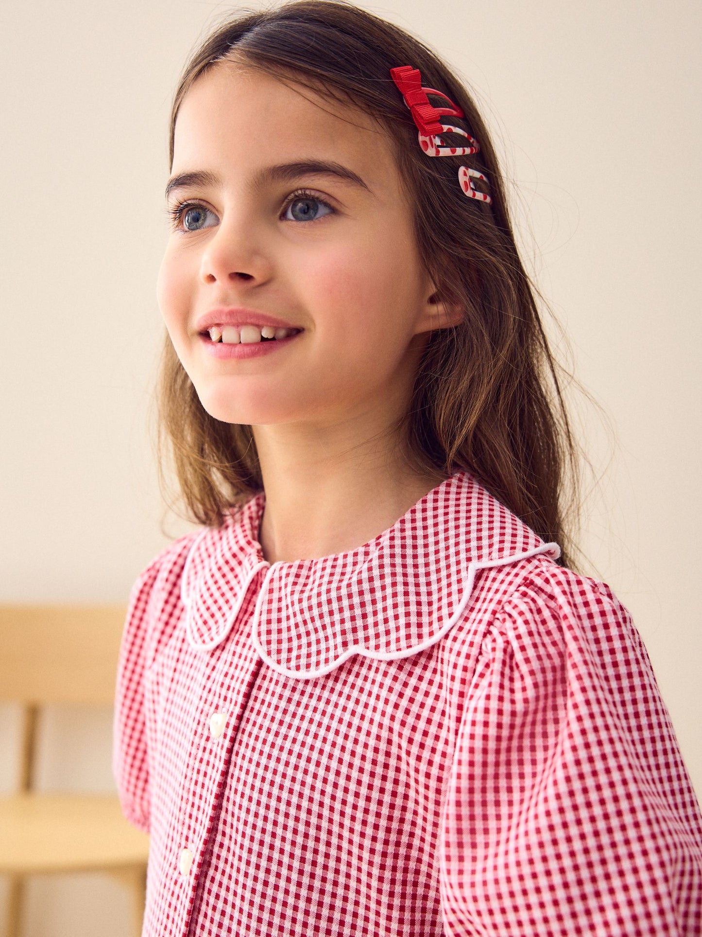 Red Cotton Rich Scalloped Collar Gingham School Dress (3-14yrs) image 5