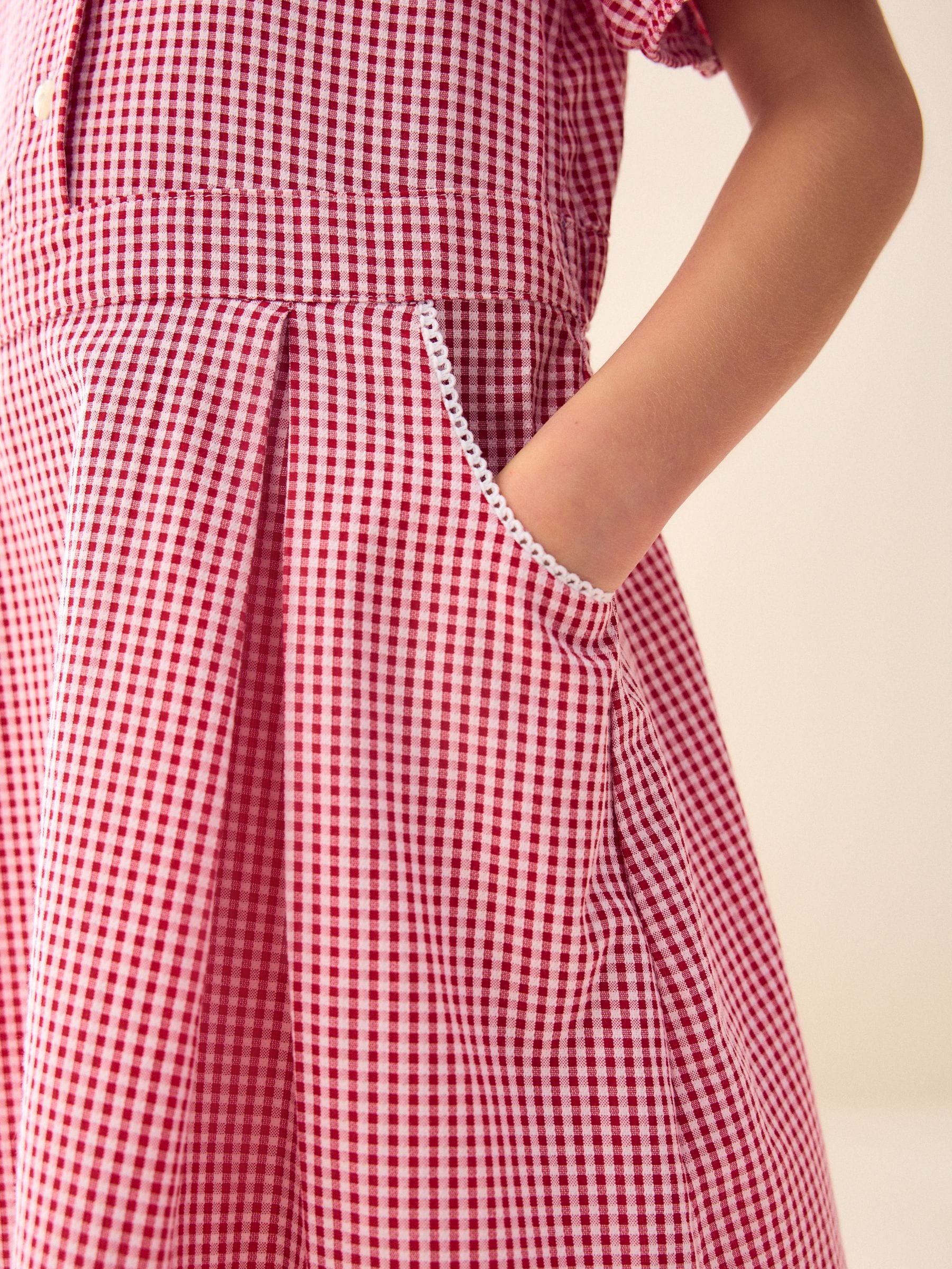 Red Cotton Rich Scalloped Collar Gingham School Dress (3-14yrs) image 6