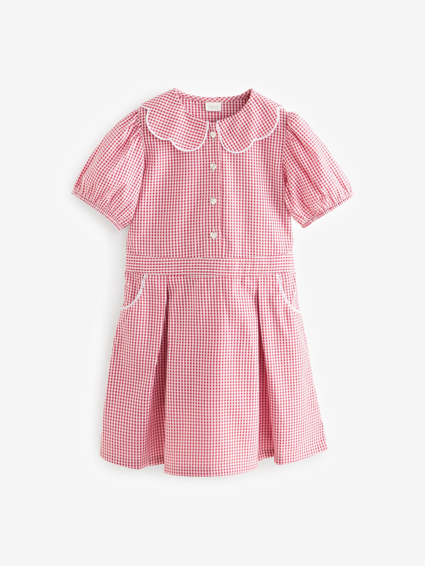 Red Cotton Rich Scalloped Collar Gingham School Dress (3-14yrs) image 7