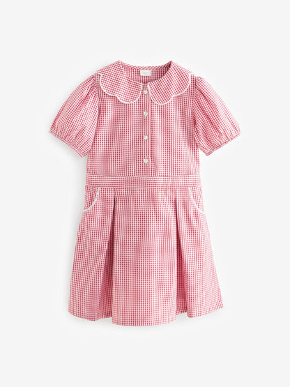 Red Cotton Rich Scalloped Collar Gingham School Dress (3-14yrs) image 7