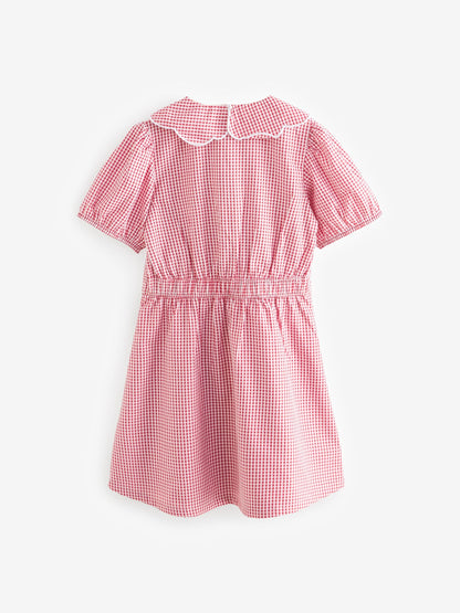 Red Cotton Rich Scalloped Collar Gingham School Dress (3-14yrs) image 8