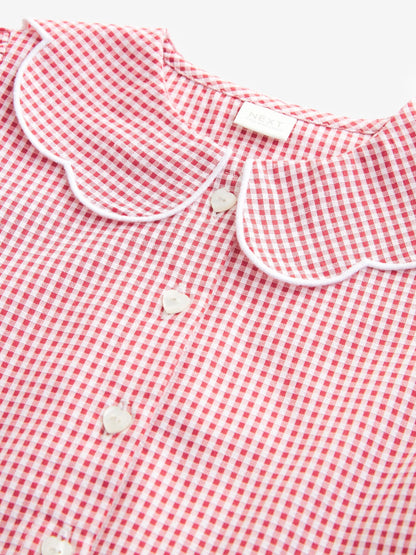 Red Cotton Rich Scalloped Collar Gingham School Dress (3-14yrs) image 9