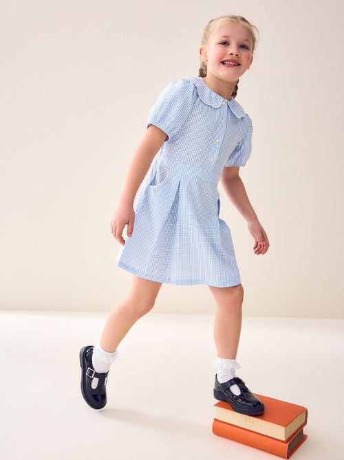 Dsiney Kidz - Blue Cotton Rich Scalloped Collar Gingham School Dress (3-14yrs) image 1