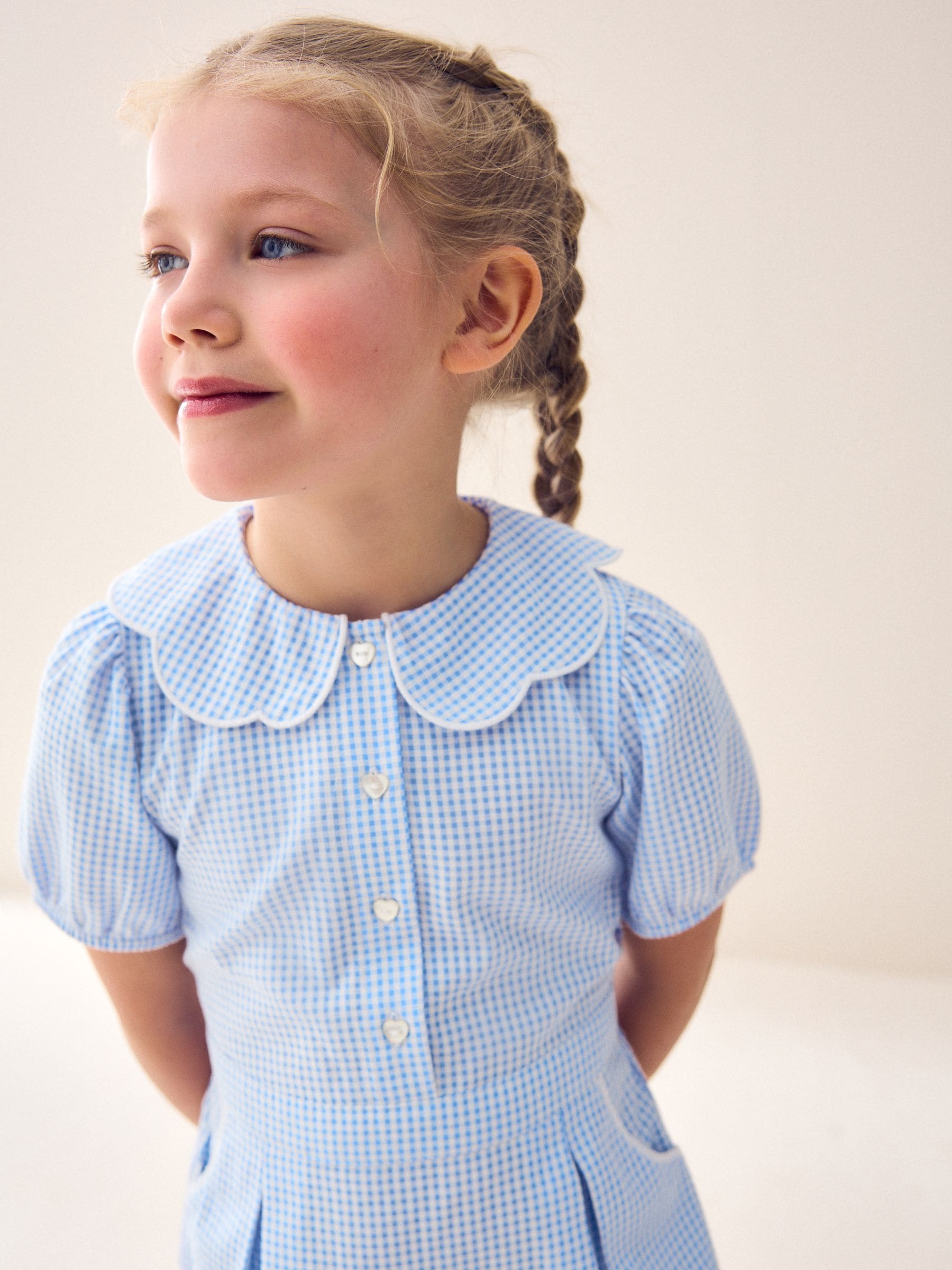 Blue Cotton Rich Scalloped Collar Gingham School Dress (3-14yrs) image 2