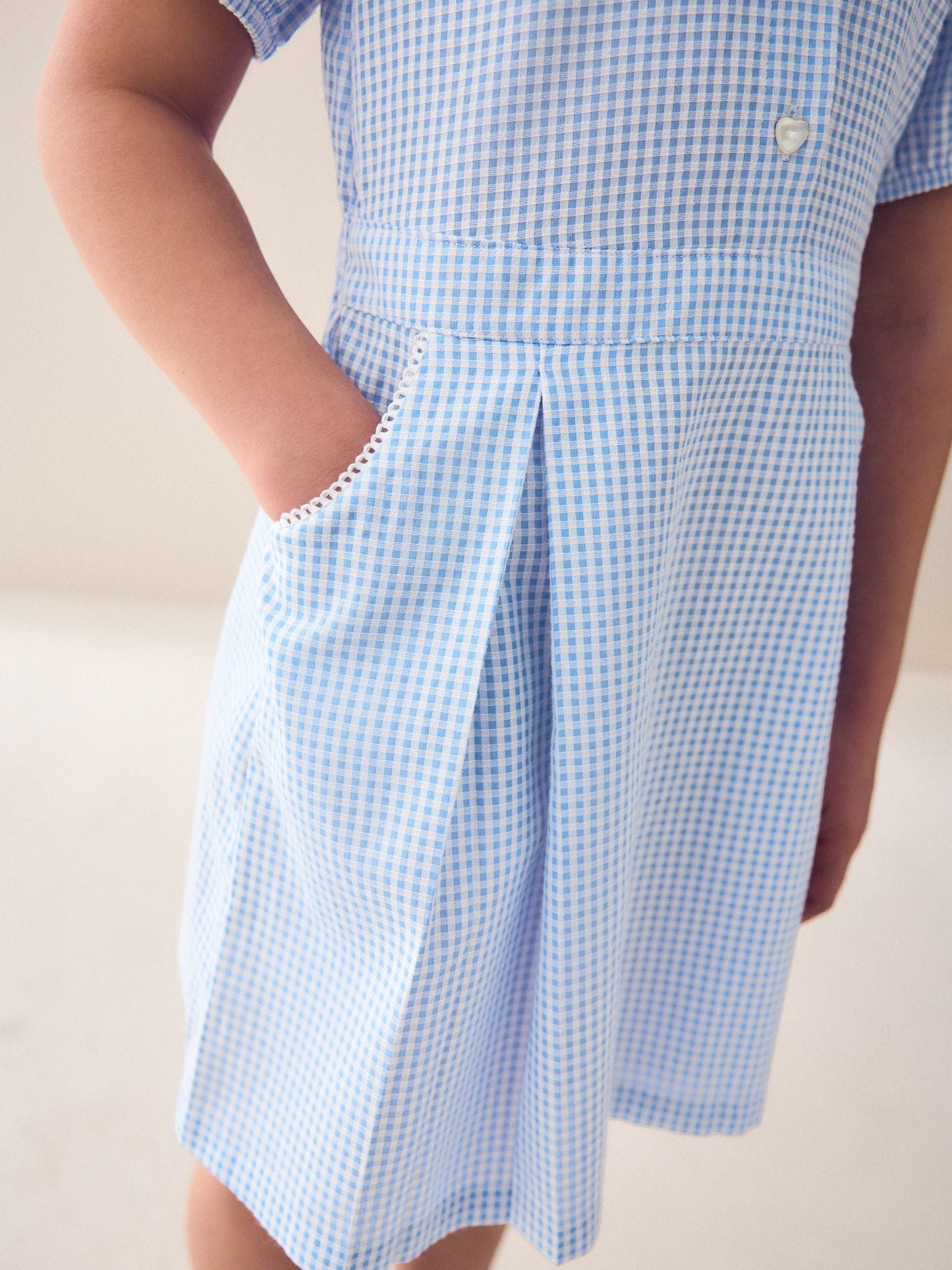 Blue Cotton Rich Scalloped Collar Gingham School Dress (3-14yrs) image 4