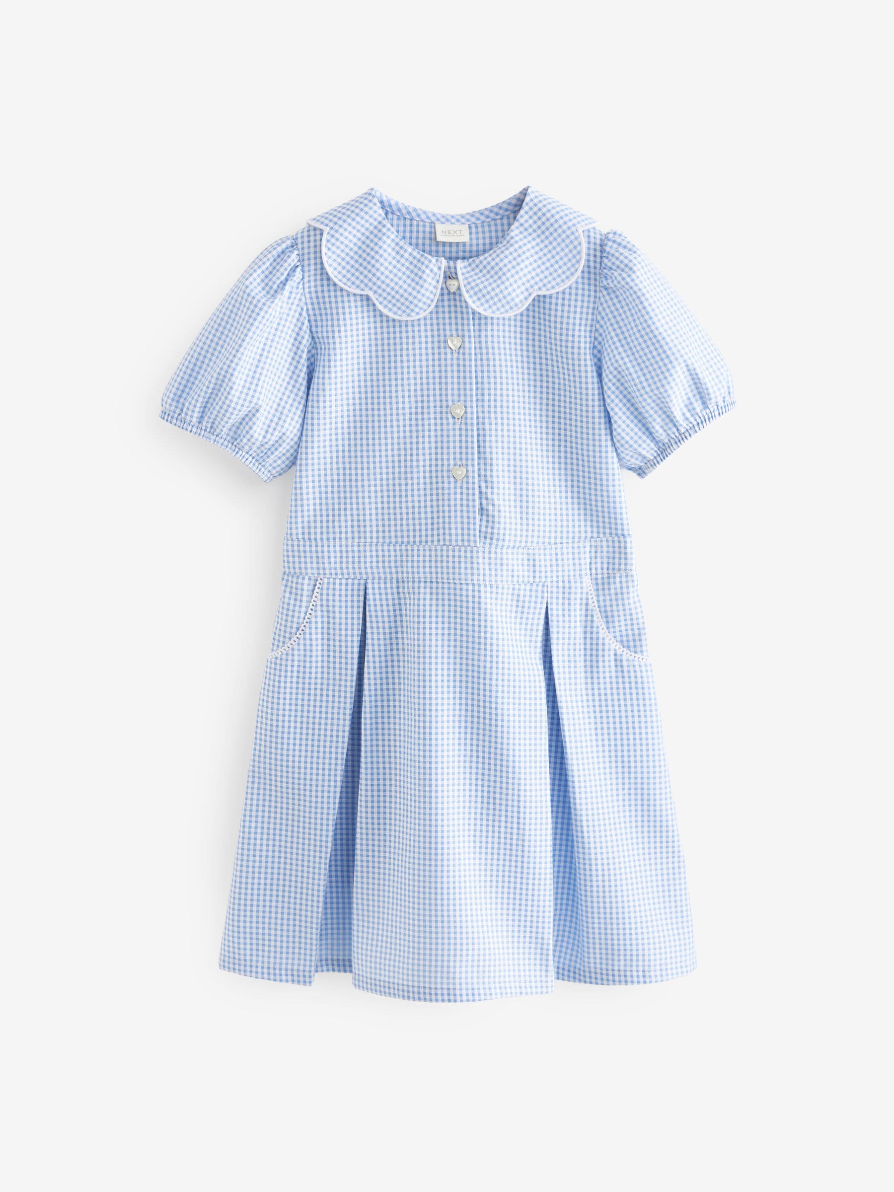 Blue Cotton Rich Scalloped Collar Gingham School Dress (3-14yrs) image 5