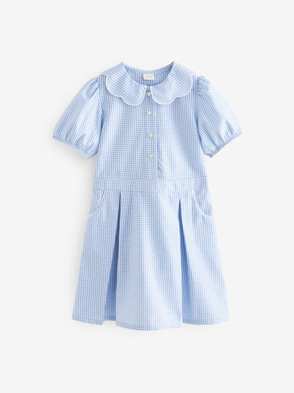 Blue Cotton Rich Scalloped Collar Gingham School Dress (3-14yrs) image 5
